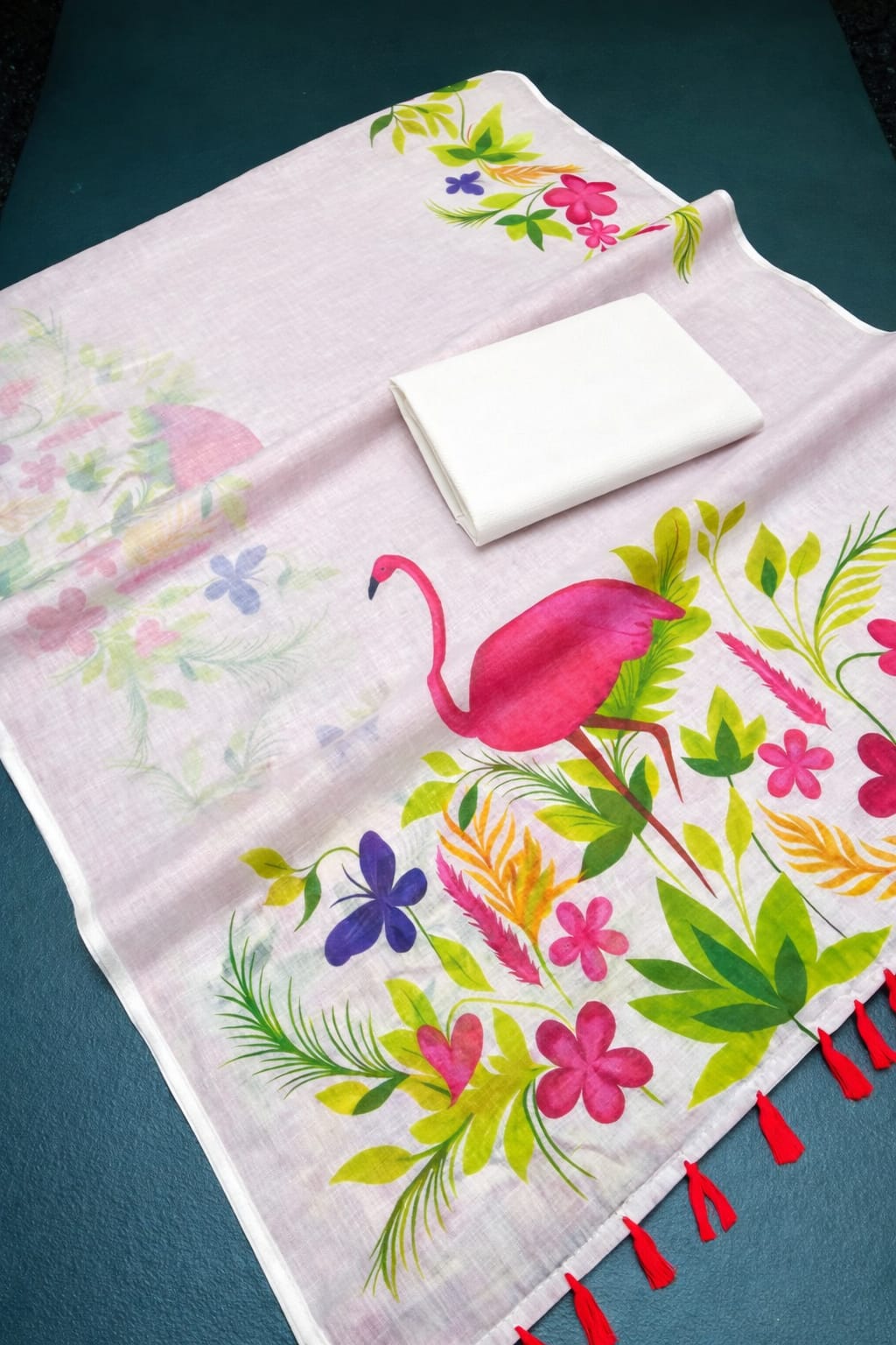 Pink Floral Printed Linen Cotton Saree