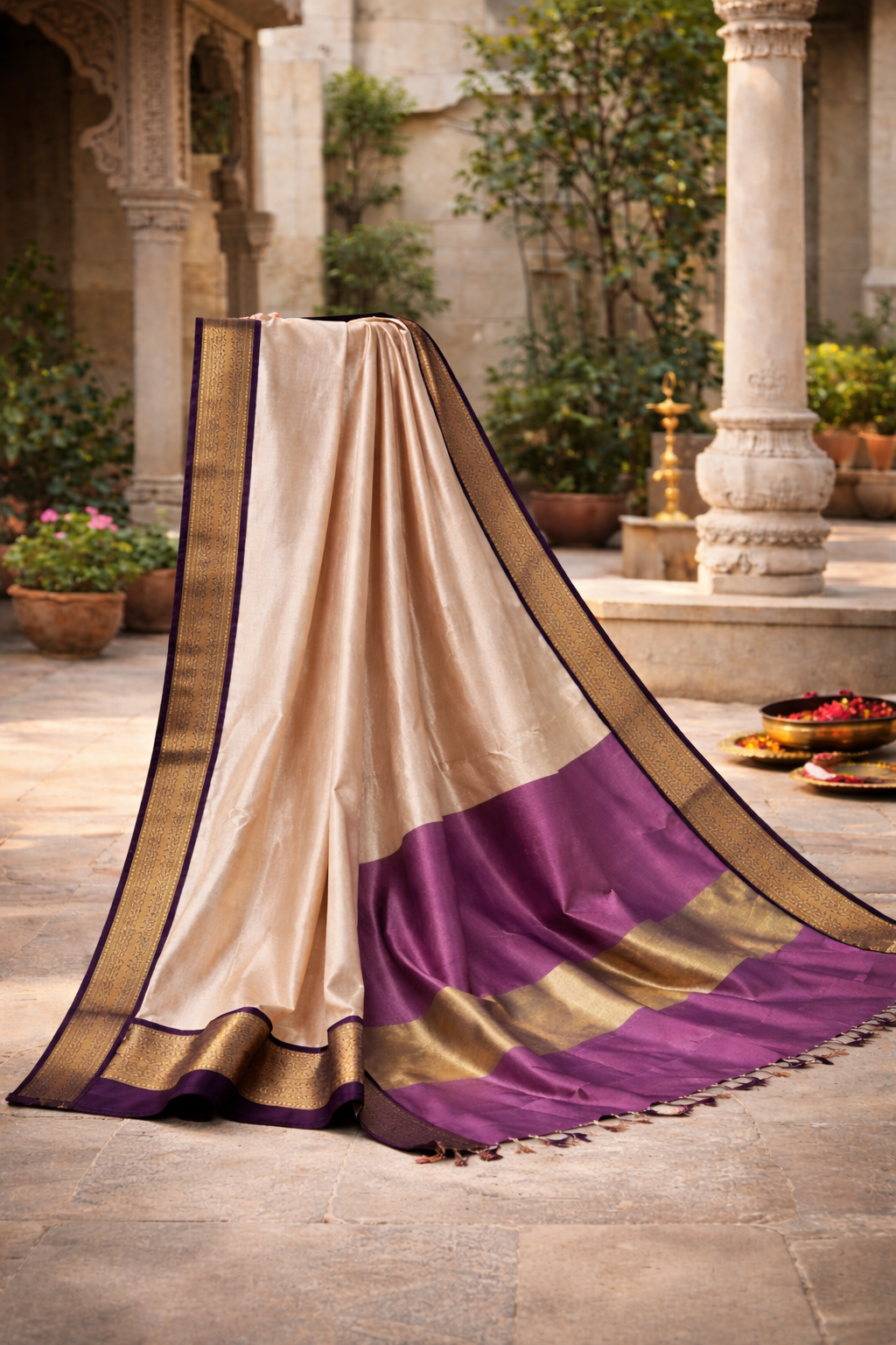 Elegant Banarasi Tissue Saree with Traditional Zari Work & Running Blouse
