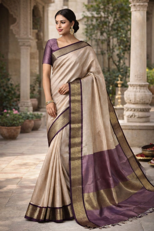 Elegant Banarasi Tissue Saree with Traditional Zari Work & Running Blouse